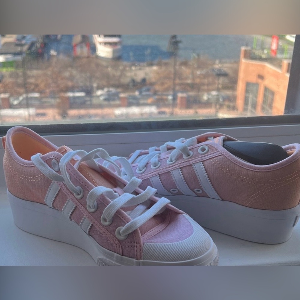 Adidas Women's Pink and White Platform Sneakers
